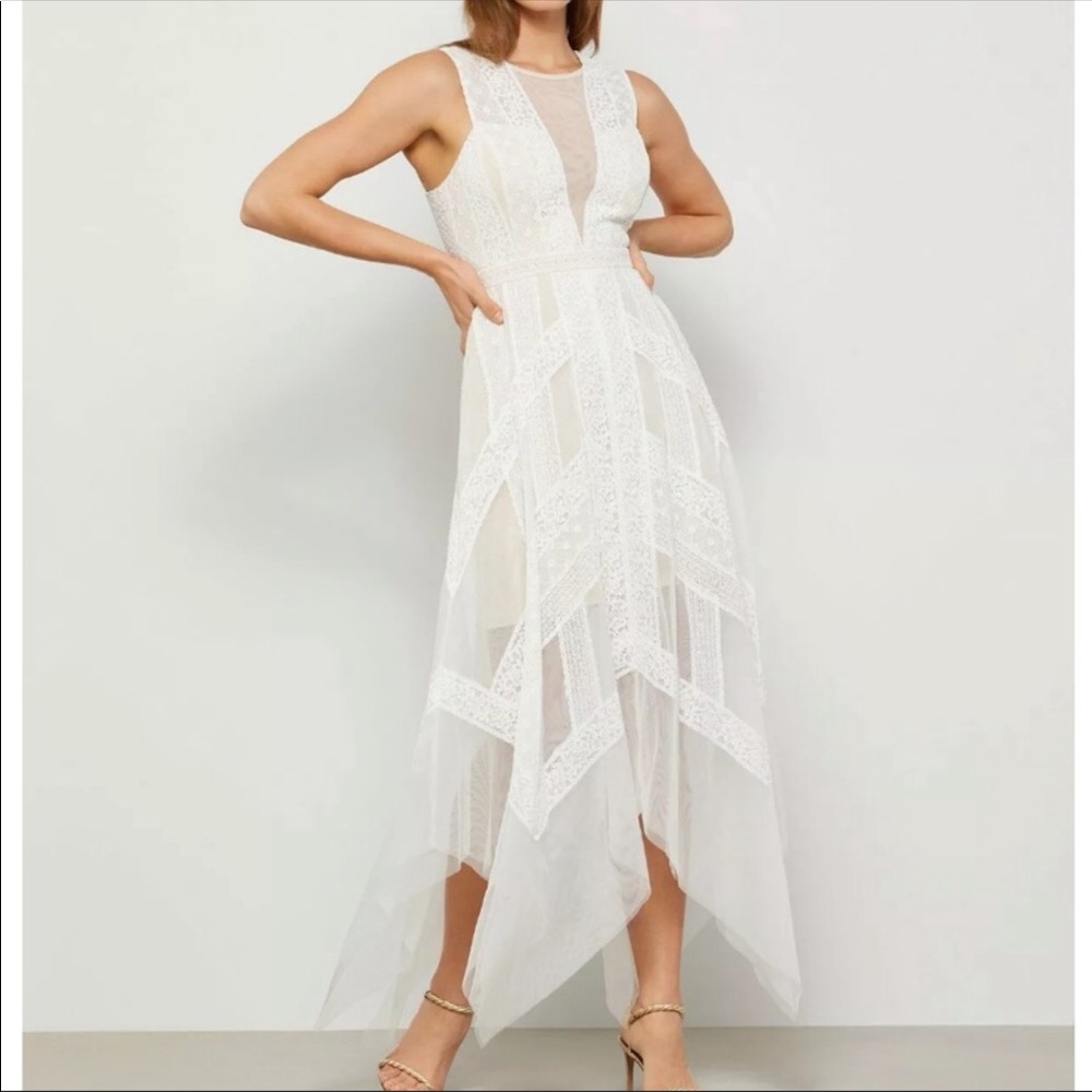 BCBGMaxAzria Andi Handkerchief Dress Off White